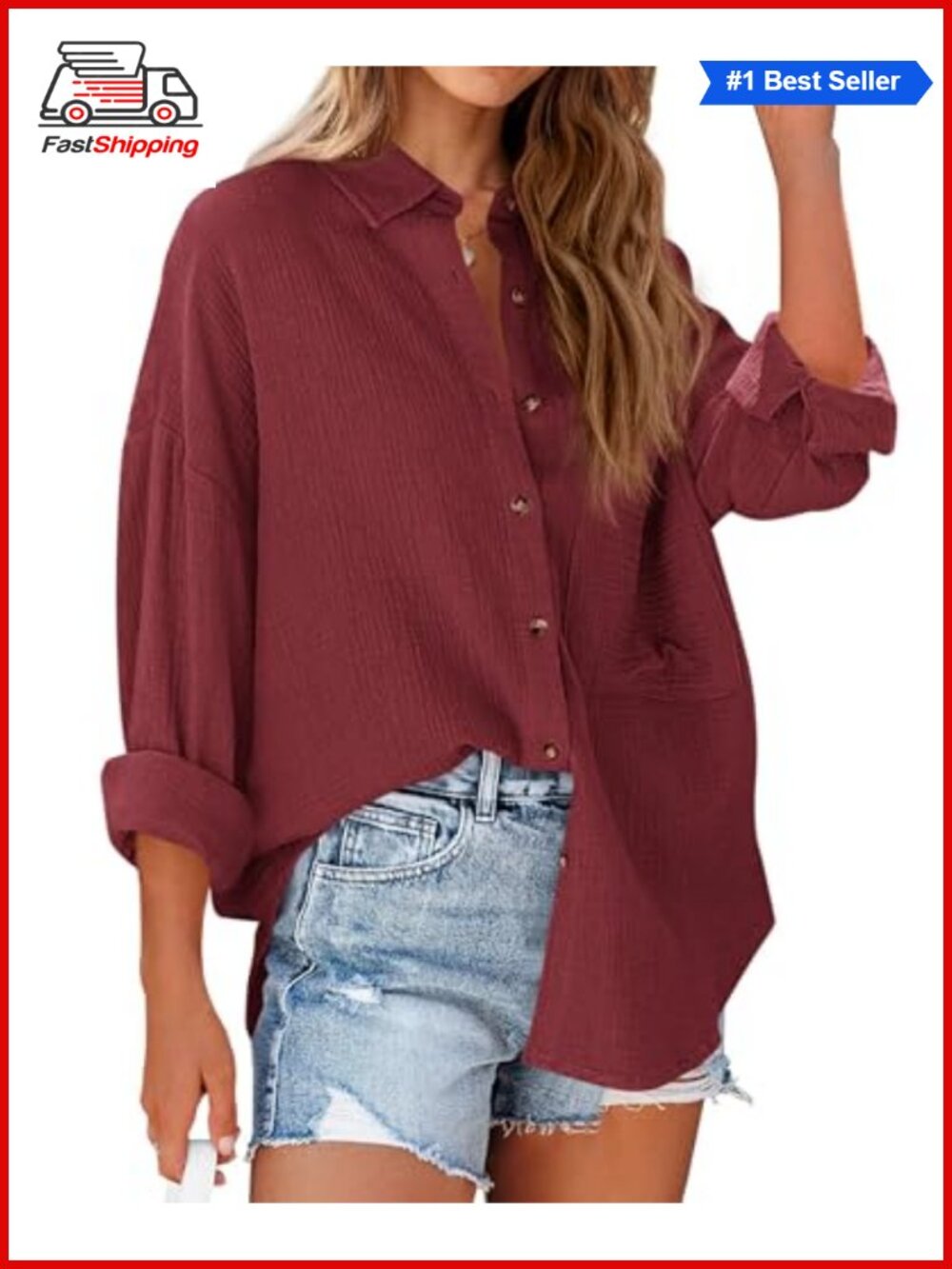 Women's V-Neck Button Down Blouse Long Sleeve Business Casual Top